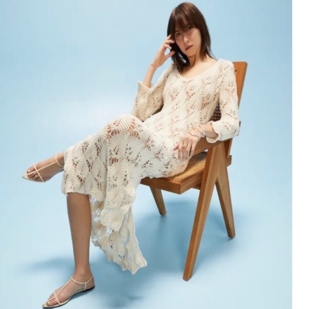 Aeron Shela Dress Crochet Maxi Open Weave Knit Kaftan Caftan Swim Cover Designer